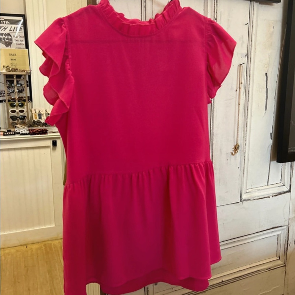 Fuchsia Ruffle Sleeve Blouse